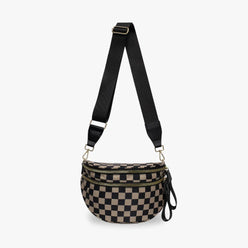 Crossbody Bag Checkered Water-Repellent Nylon with Double Zip