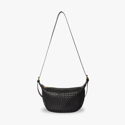 Crescent Bag Faux Leather Woven Detail with Zip and Strap