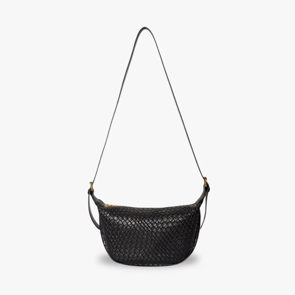 Crescent Bag Faux Leather Woven Detail with Zip and Strap