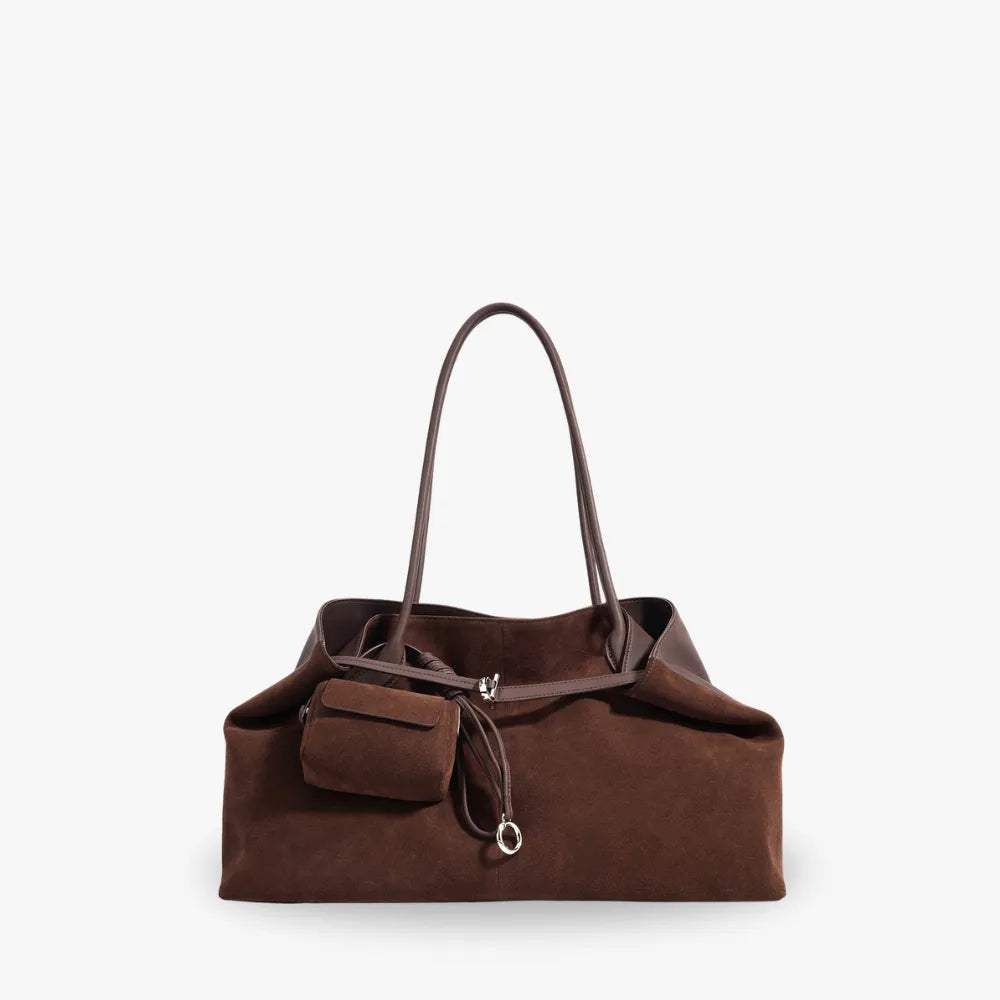 Tote Bag Faux Suede with Removable Pouch and Magnetic Closure