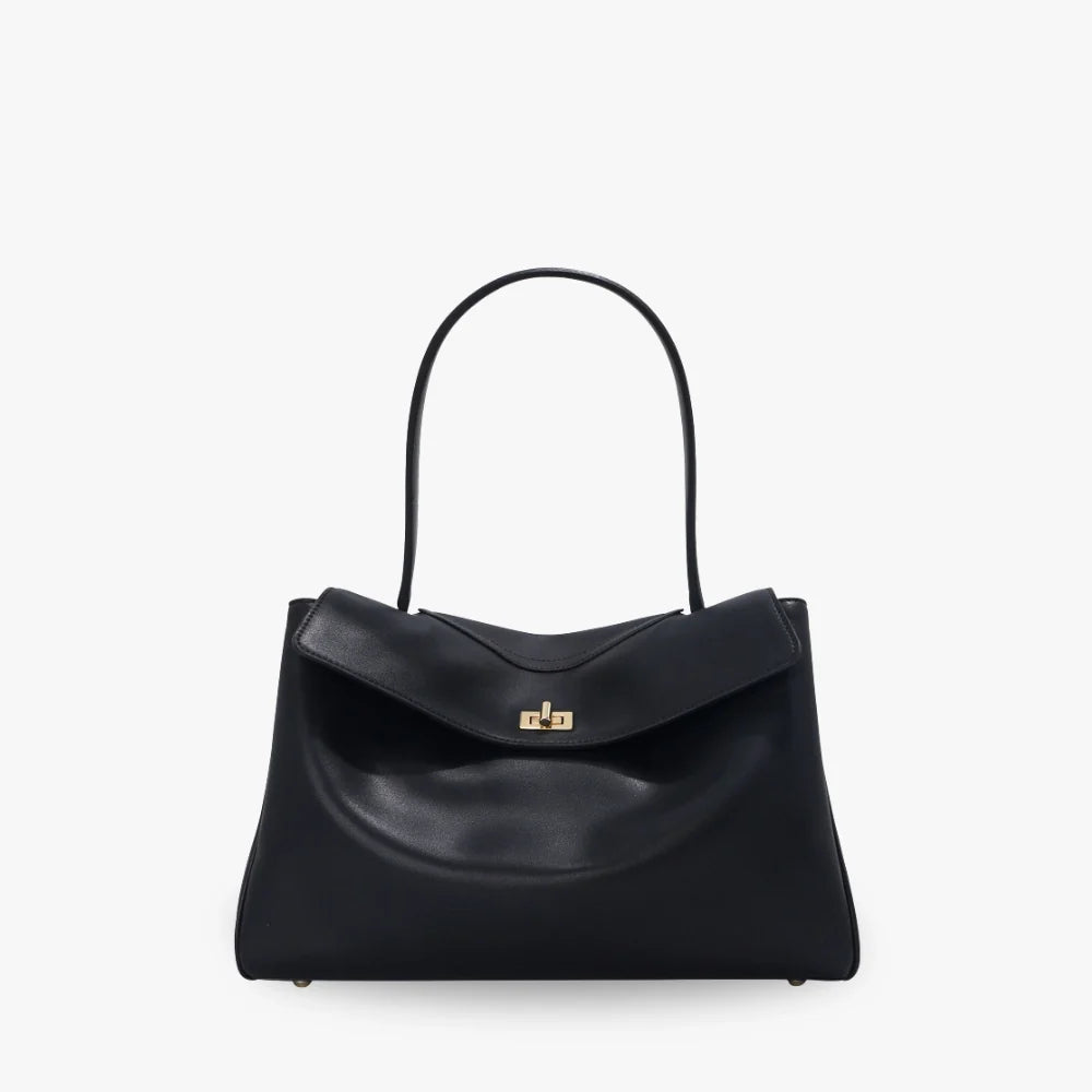Shoulder Bag Genuine Leather with Turn-Lock Flap and Top Handle