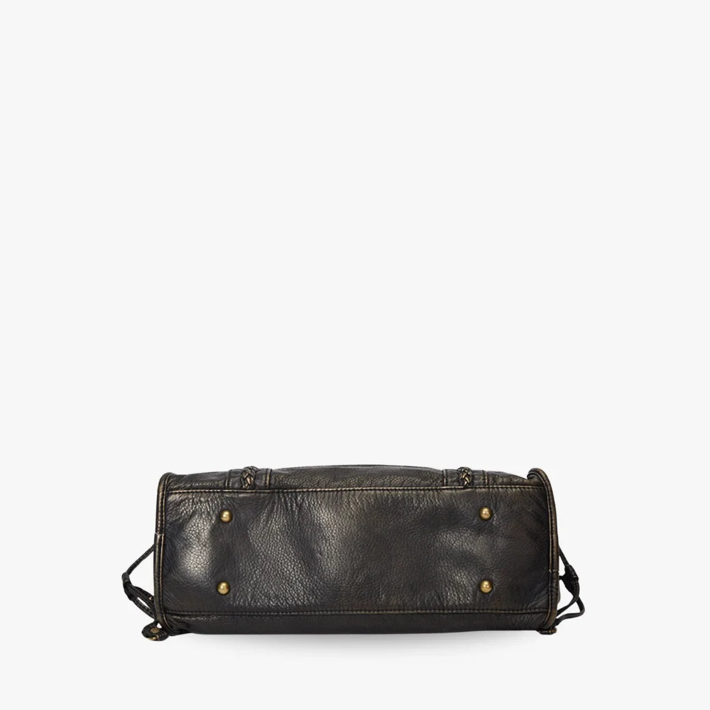 Crossbody Bag Grained Faux Leather with Top Handles and Zip Pockets