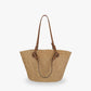 Tote Bag Straw Faux Leather with Long Double Handles