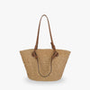 Tote Bag Straw Faux Leather with Long Double Handles