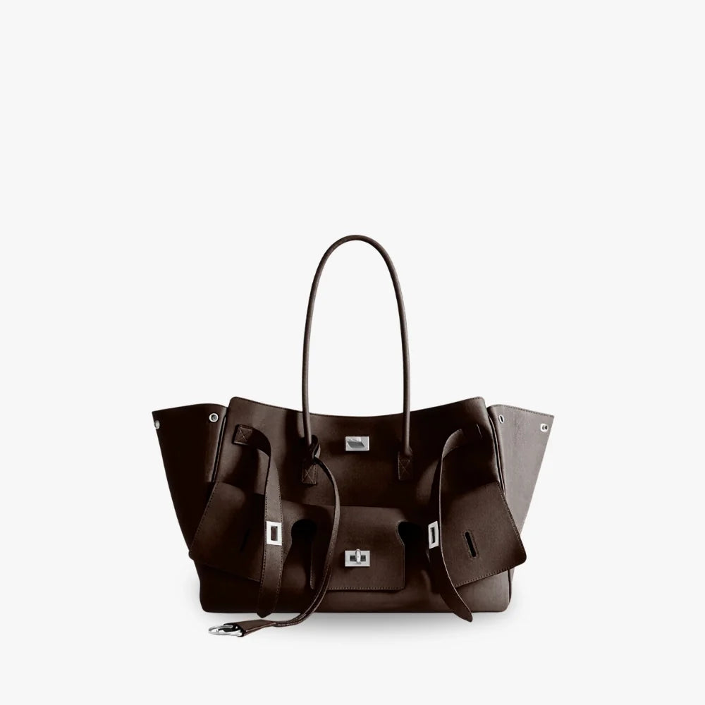 Tote Bag Faux Leather with Side Snap Buttons for 15-Inch Laptop