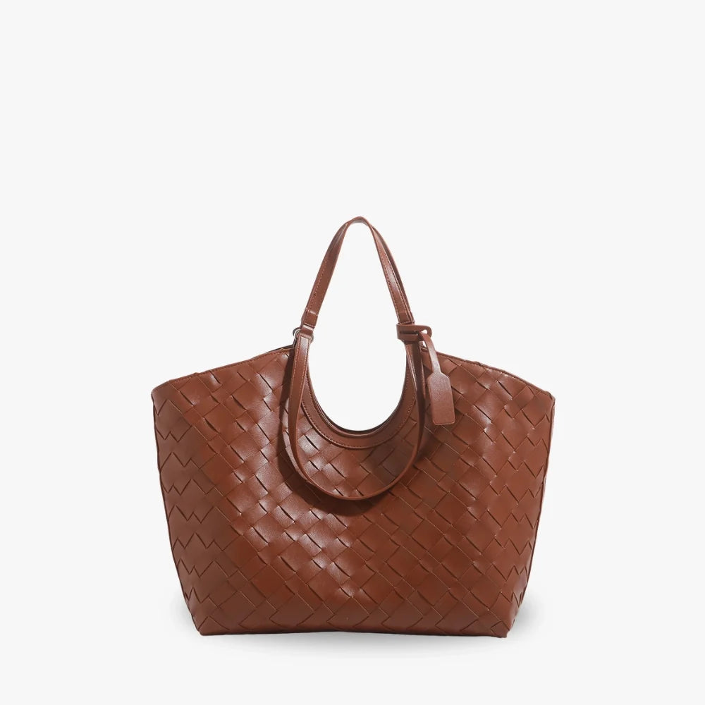 Tote Bag Woven Faux Leather with Magnetic Closure and Zip Pouch