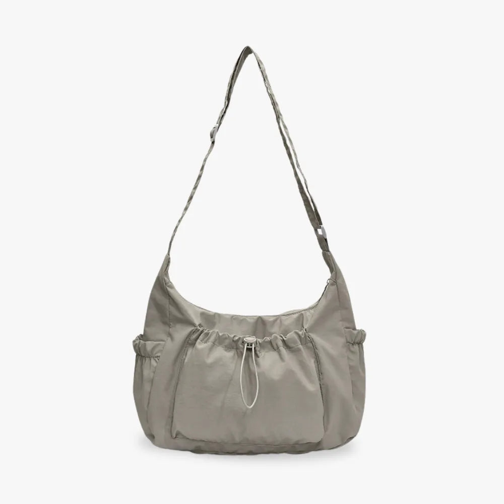 Crossbody Bag Checkered Nylon Polyester with Drawstring Front Pocket