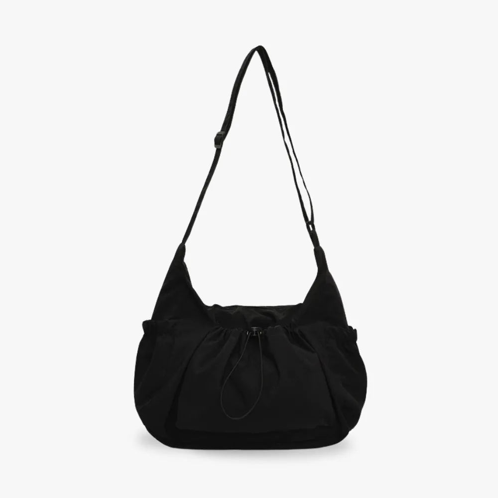 Crossbody Bag Checkered Nylon Polyester with Drawstring Front Pocket