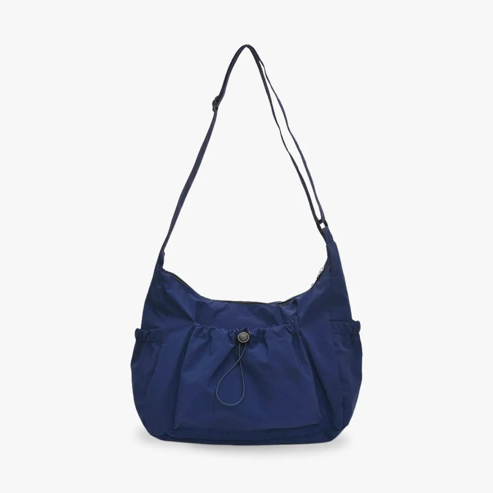 Crossbody Bag Checkered Nylon Polyester with Drawstring Front Pocket