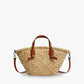 Tote Bag Straw with Faux Leather Finishes and Removable Strap
