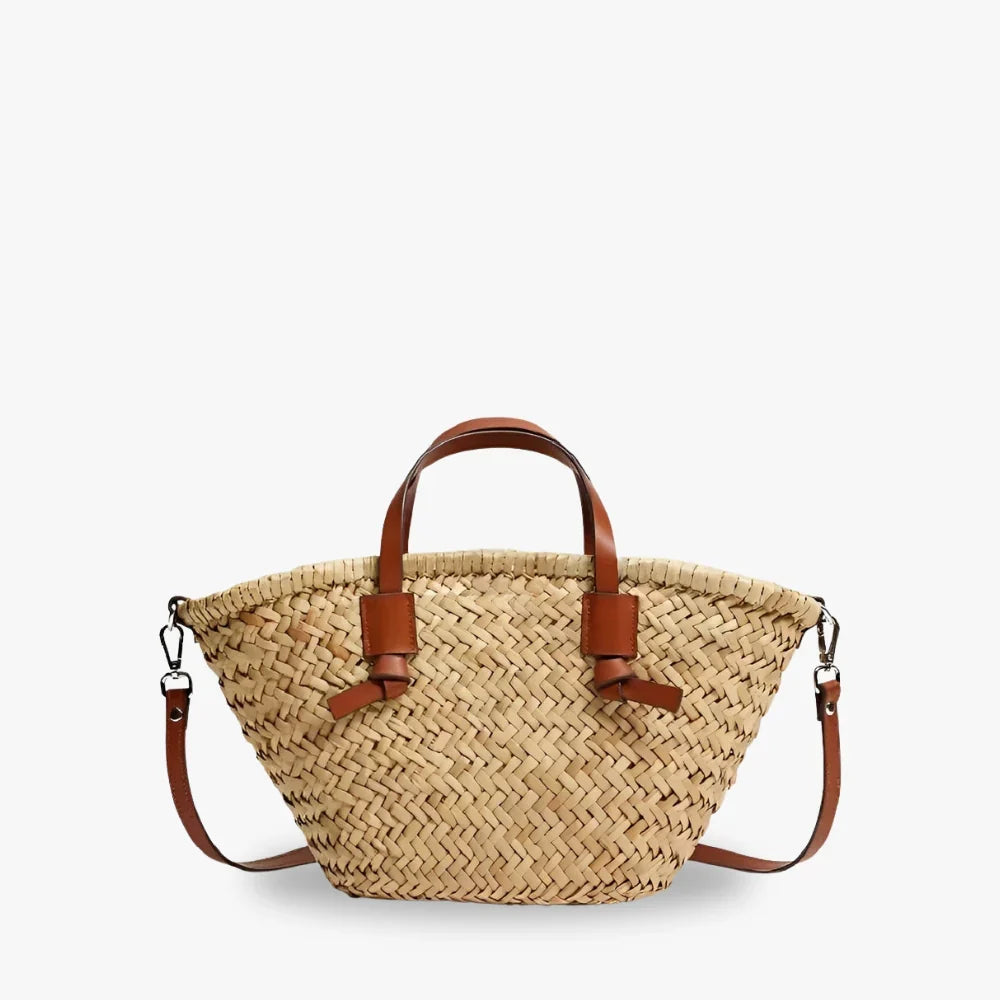 Tote Bag Straw with Faux Leather Finishes and Removable Strap