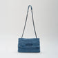 Shoulder Bag Upcycled Denim with Chain Handles and Snap Closure