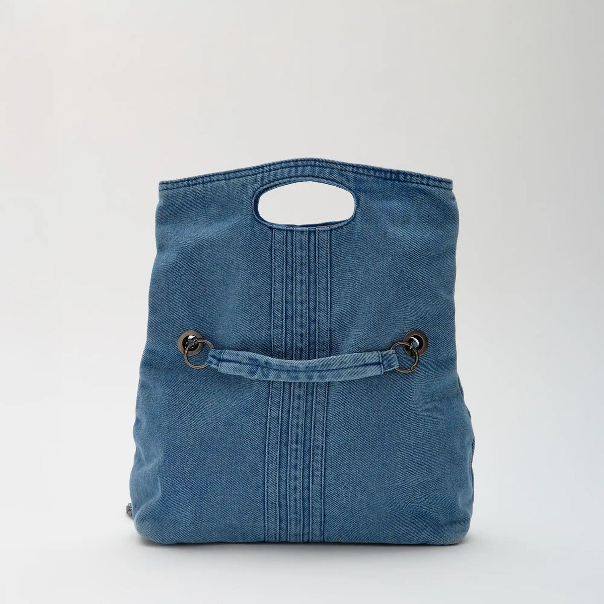 Shoulder Bag Upcycled Denim with Chain Handles and Snap Closure