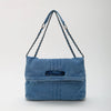 Shoulder Bag Upcycled Denim with Chain Handles and Snap Closure