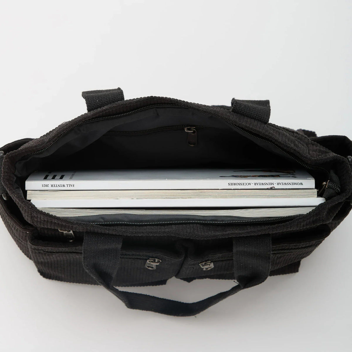 Crossbody Bag Corduroy with Top Handles, Zip Pockets and Strap