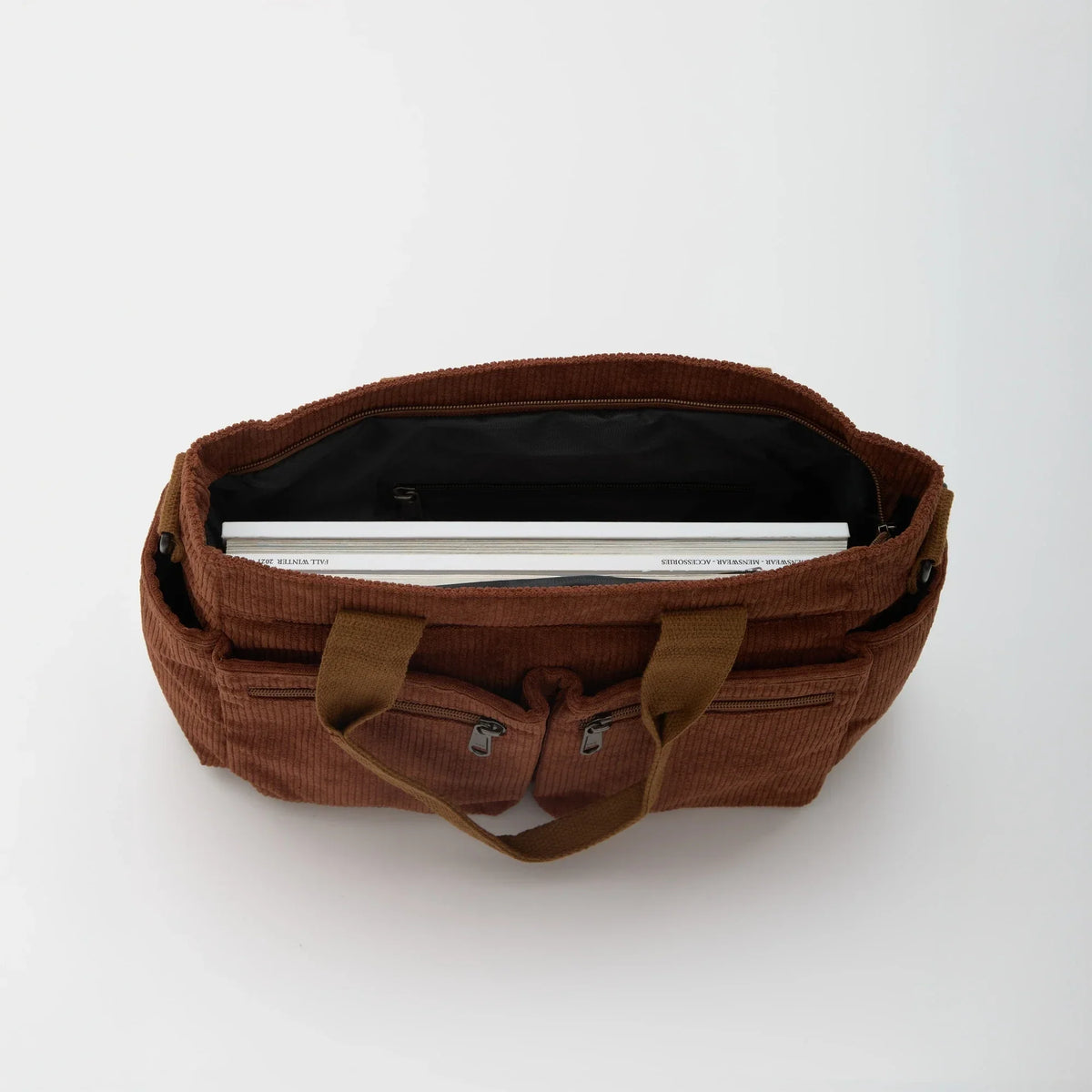 Crossbody Bag Corduroy with Top Handles, Zip Pockets and Strap