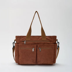 Crossbody Bag Corduroy with Top Handles, Zip Pockets and Strap