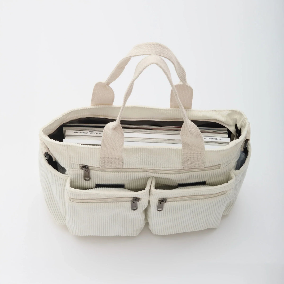 Crossbody Bag Corduroy with Top Handles, Zip Pockets and Strap