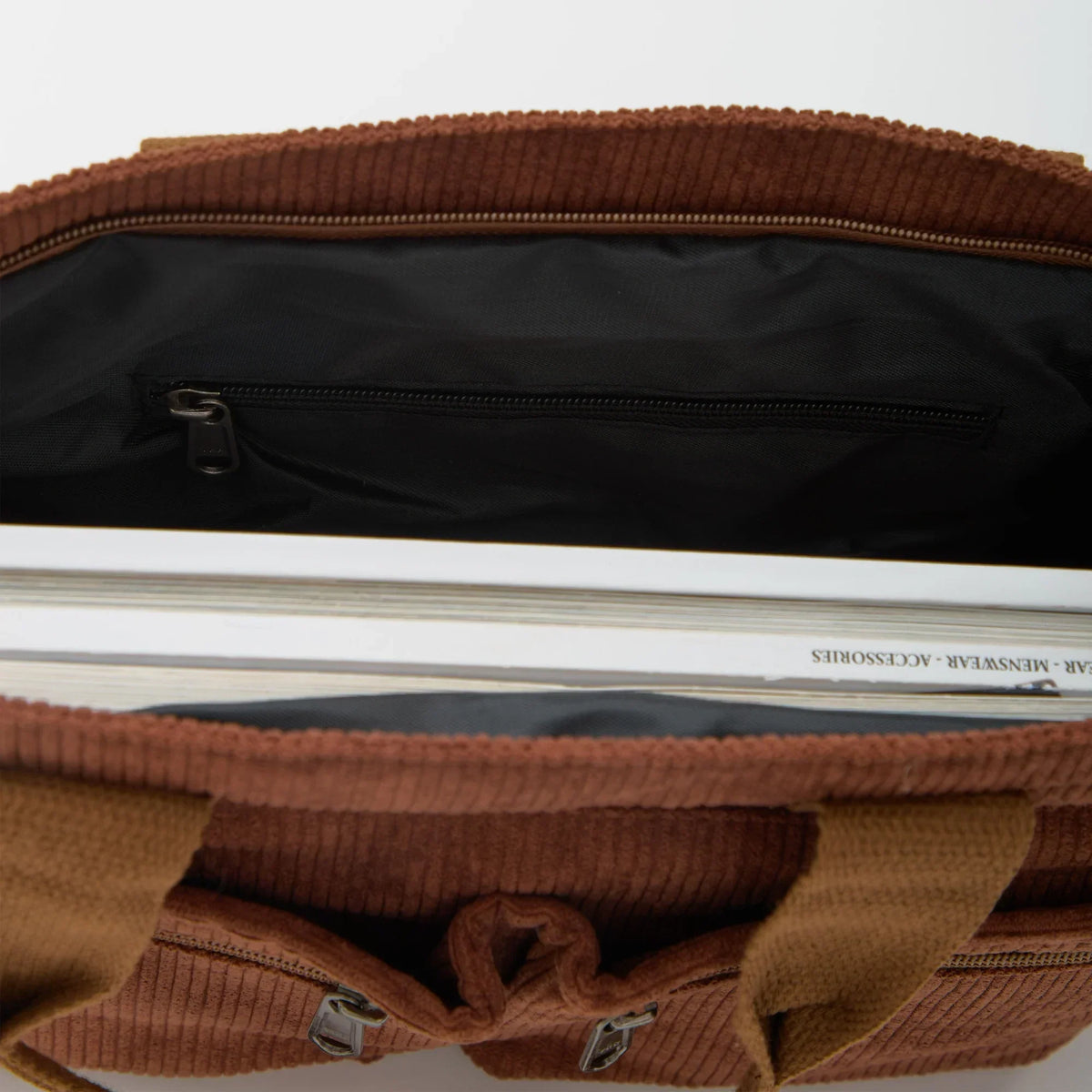 Crossbody Bag Corduroy with Top Handles, Zip Pockets and Strap