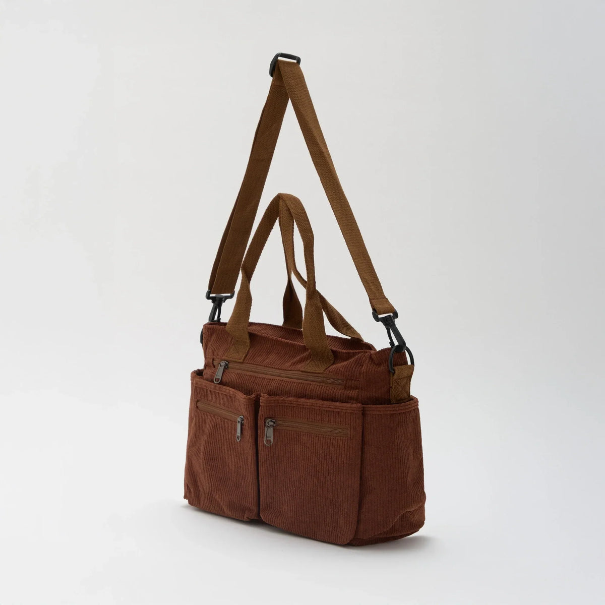 Crossbody Bag Corduroy with Top Handles, Zip Pockets and Strap
