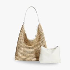 Hobo Bag Straw Faux Leather with Removable Zip Pouch
