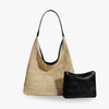 Hobo Bag Straw Faux Leather with Removable Zip Pouch