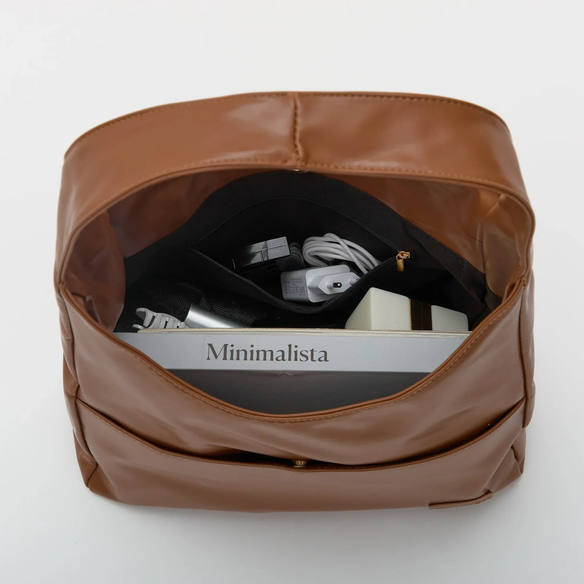 Hobo Bag Smooth Faux Leather with Magnetic Closure and Pockets