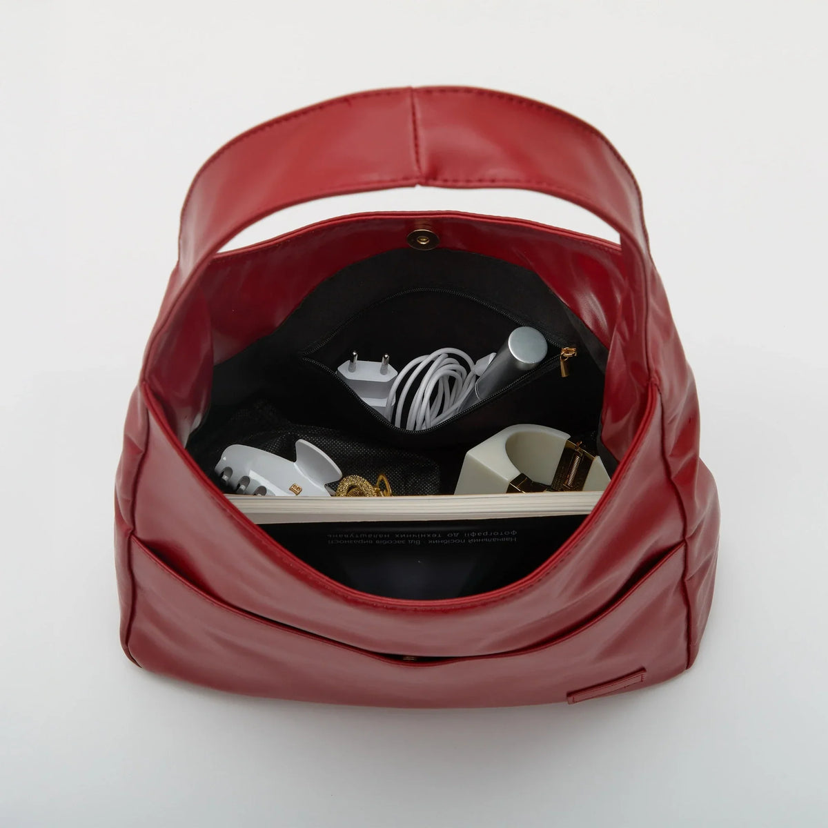 Hobo Bag Smooth Faux Leather with Magnetic Closure and Pockets