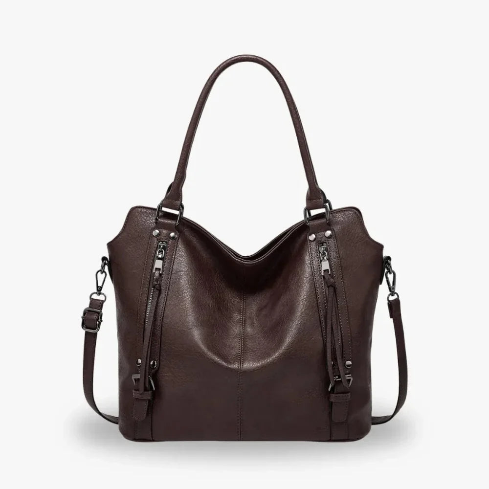 Tote Bag Faux Leather with Shoulder Strap, Pouch and Zip Pockets