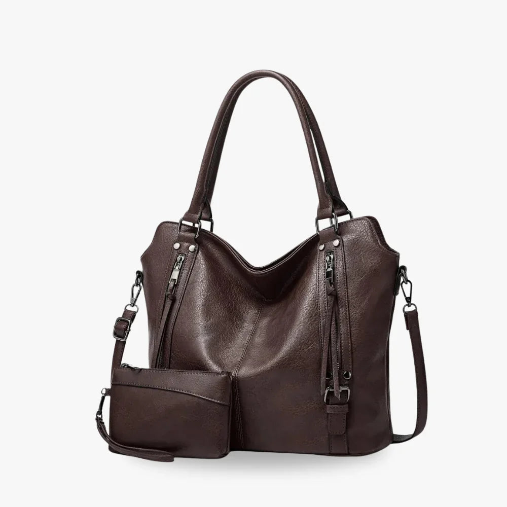 Tote Bag Faux Leather with Shoulder Strap, Pouch and Zip Pockets