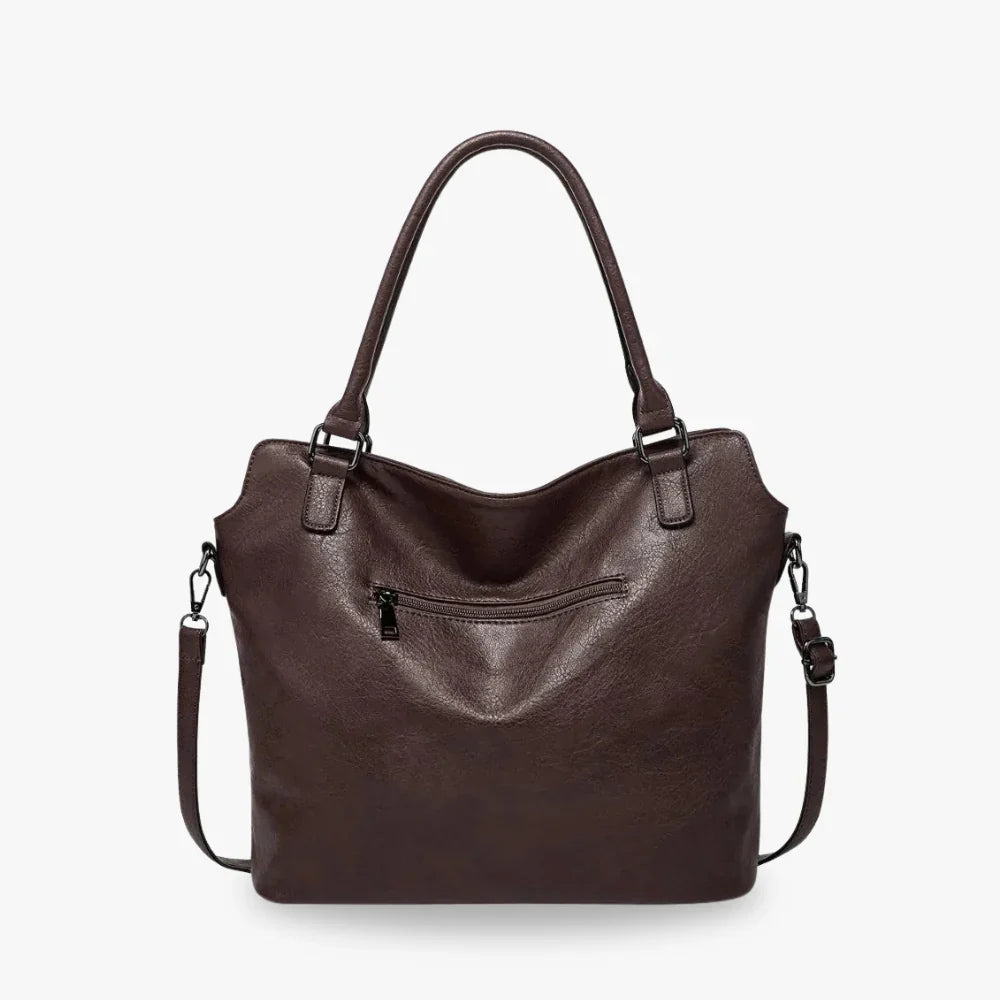 Tote Bag Faux Leather with Shoulder Strap, Pouch and Zip Pockets