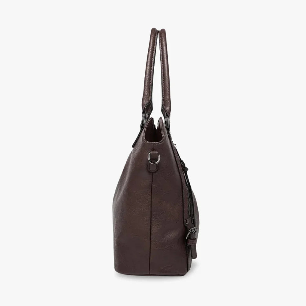 Tote Bag Faux Leather with Shoulder Strap, Pouch and Zip Pockets