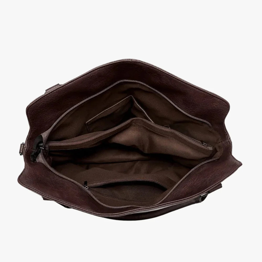 Tote Bag Faux Leather with Shoulder Strap, Pouch and Zip Pockets