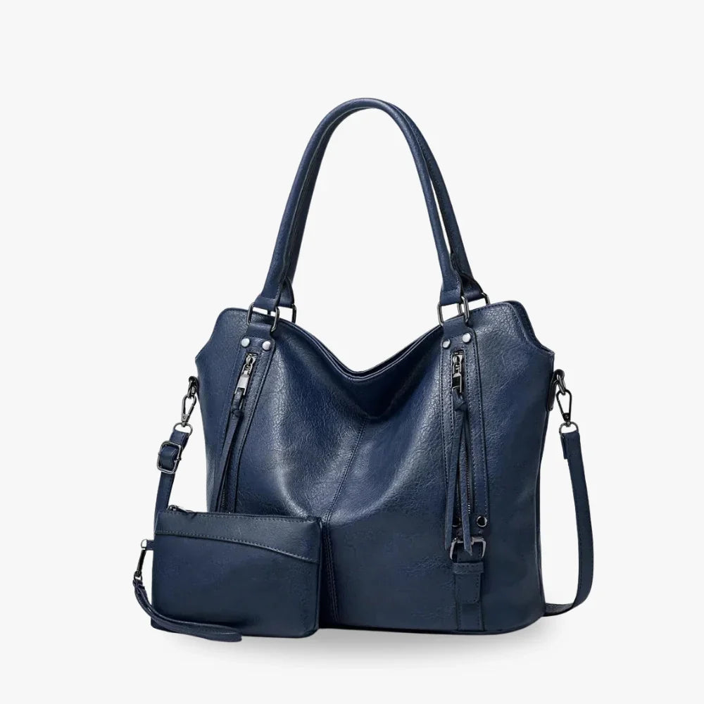 Tote Bag Faux Leather with Shoulder Strap, Pouch and Zip Pockets