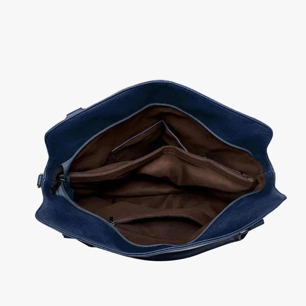 Tote Bag Faux Leather with Shoulder Strap, Pouch and Zip Pockets