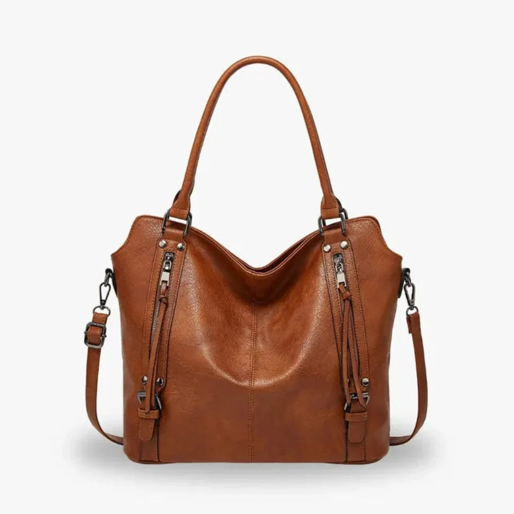 Tote Bag Faux Leather with Shoulder Strap, Pouch and Zip Pockets