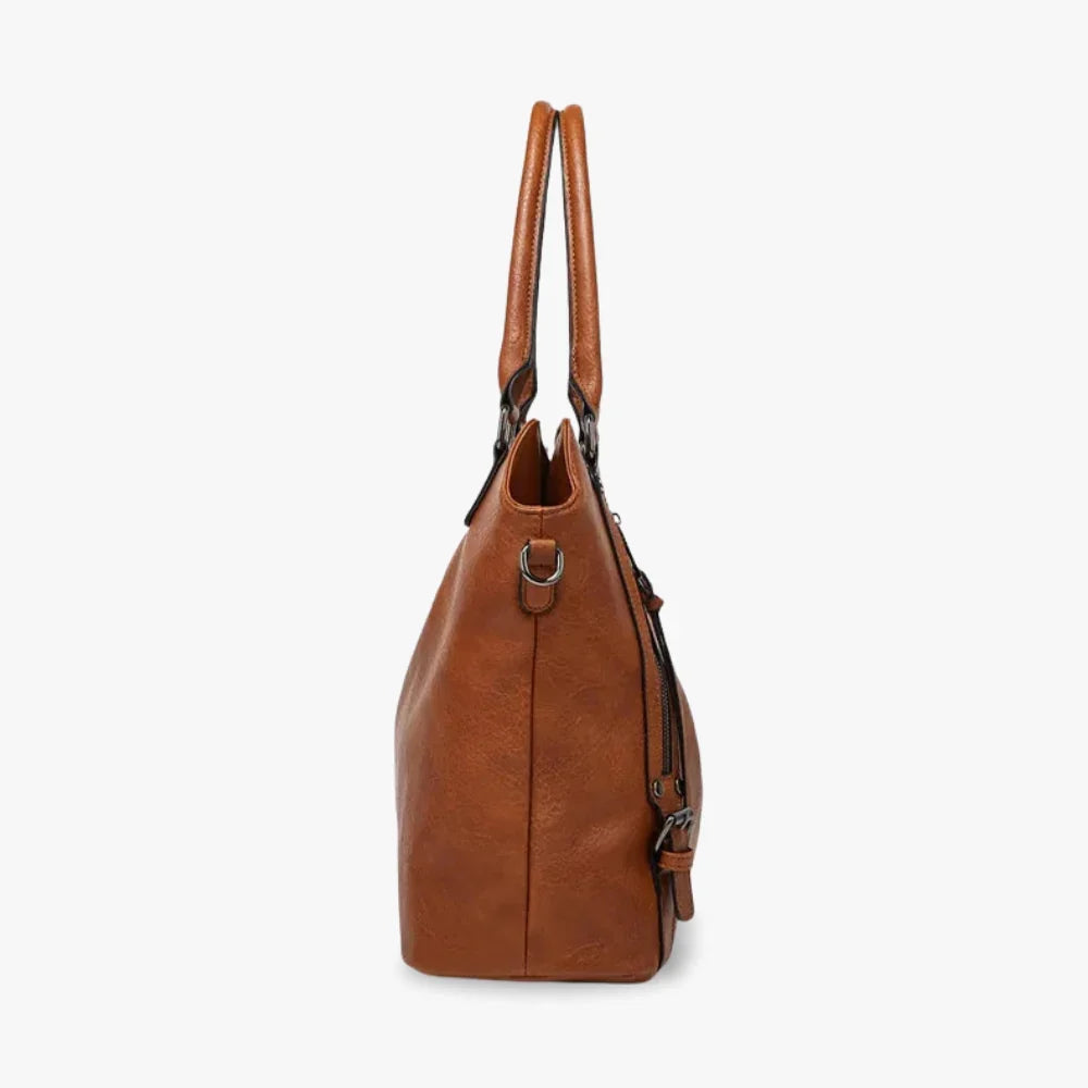 Tote Bag Faux Leather with Shoulder Strap, Pouch and Zip Pockets