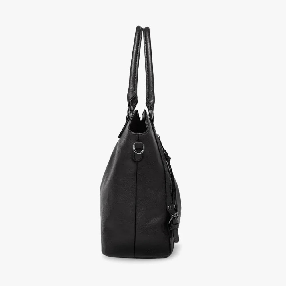 Tote Bag Faux Leather with Shoulder Strap, Pouch and Zip Pockets