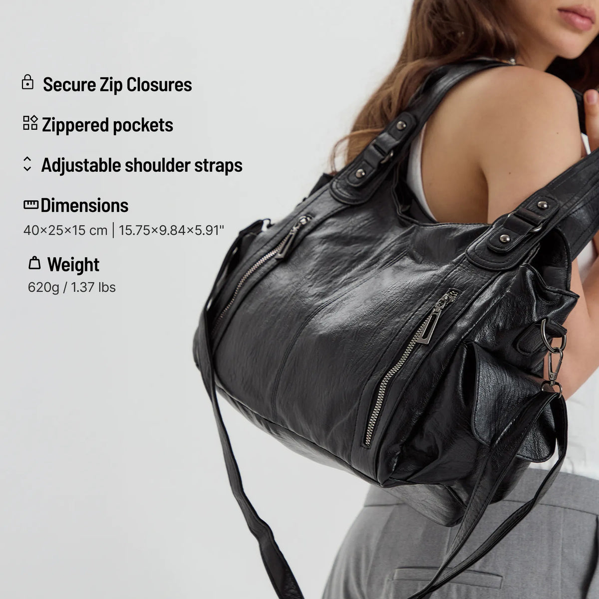 Laptop Bag Faux Leather with Handles and Adjustable Shoulder Strap