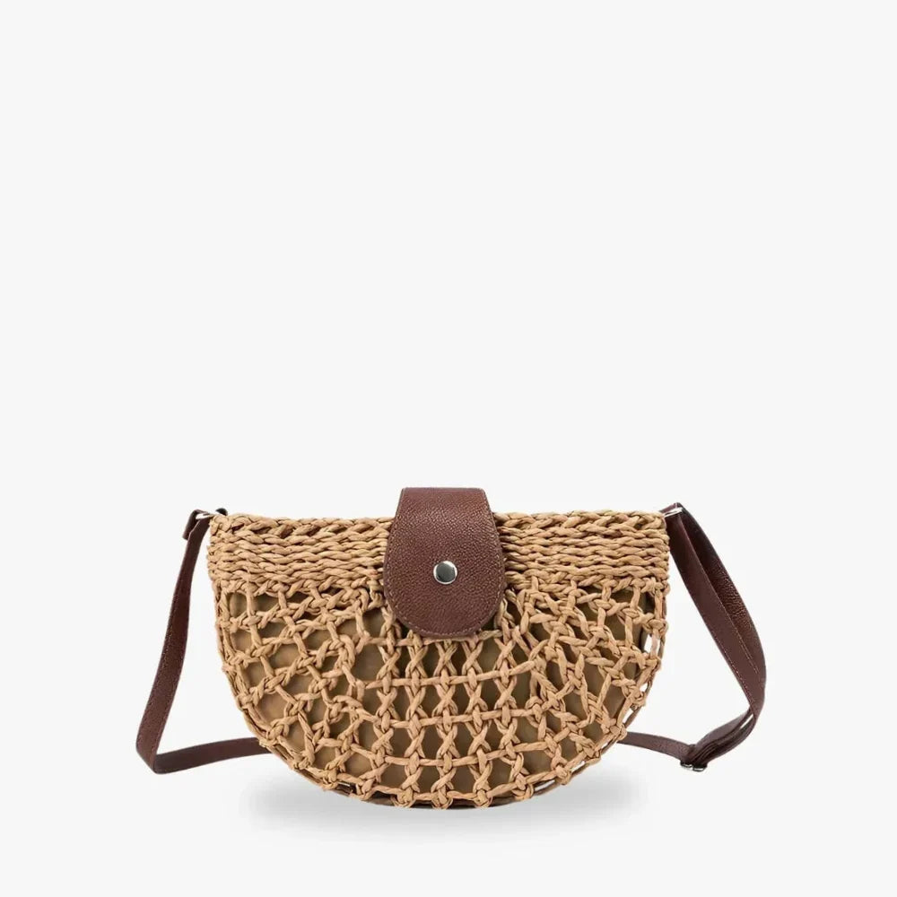 Straw Bag with Faux Leather Finishes and Shoulder Strap