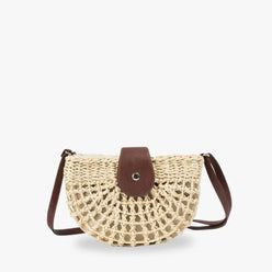 Straw Bag with Faux Leather Finishes and Shoulder Strap