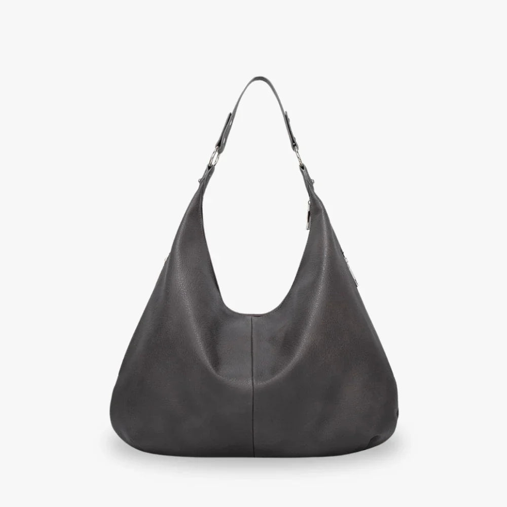Hobo Bag Grained Faux Leather with Zip, Side Pocket and Laptop Fit