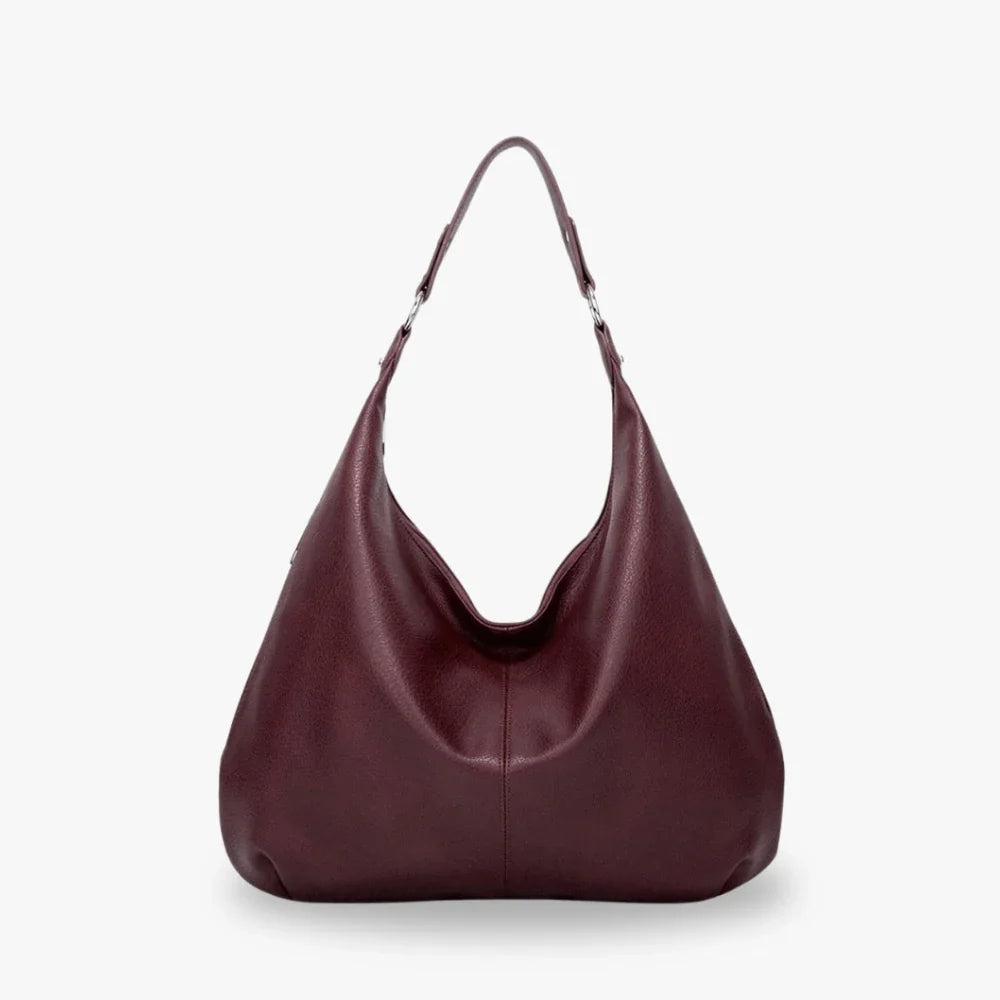 Hobo Bag Grained Faux Leather with Zip, Side Pocket and Laptop Fit