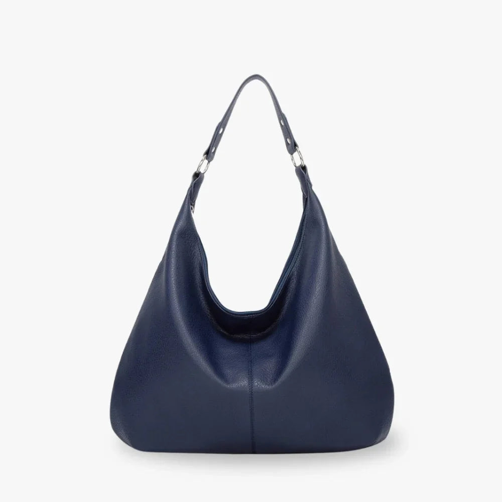 Hobo Bag Grained Faux Leather with Zip, Side Pocket and Laptop Fit