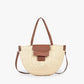 Tote Bag Straw with Faux Leather Trim and Removable Strap