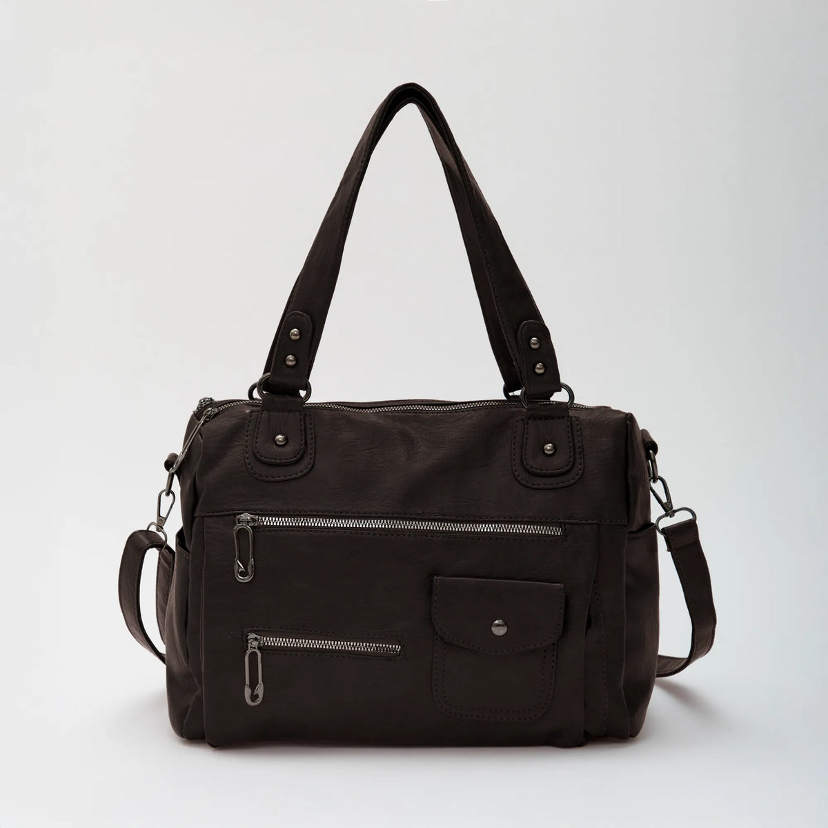 Crossbody Bag Faux Leather with Two Lined Compartments and Handles