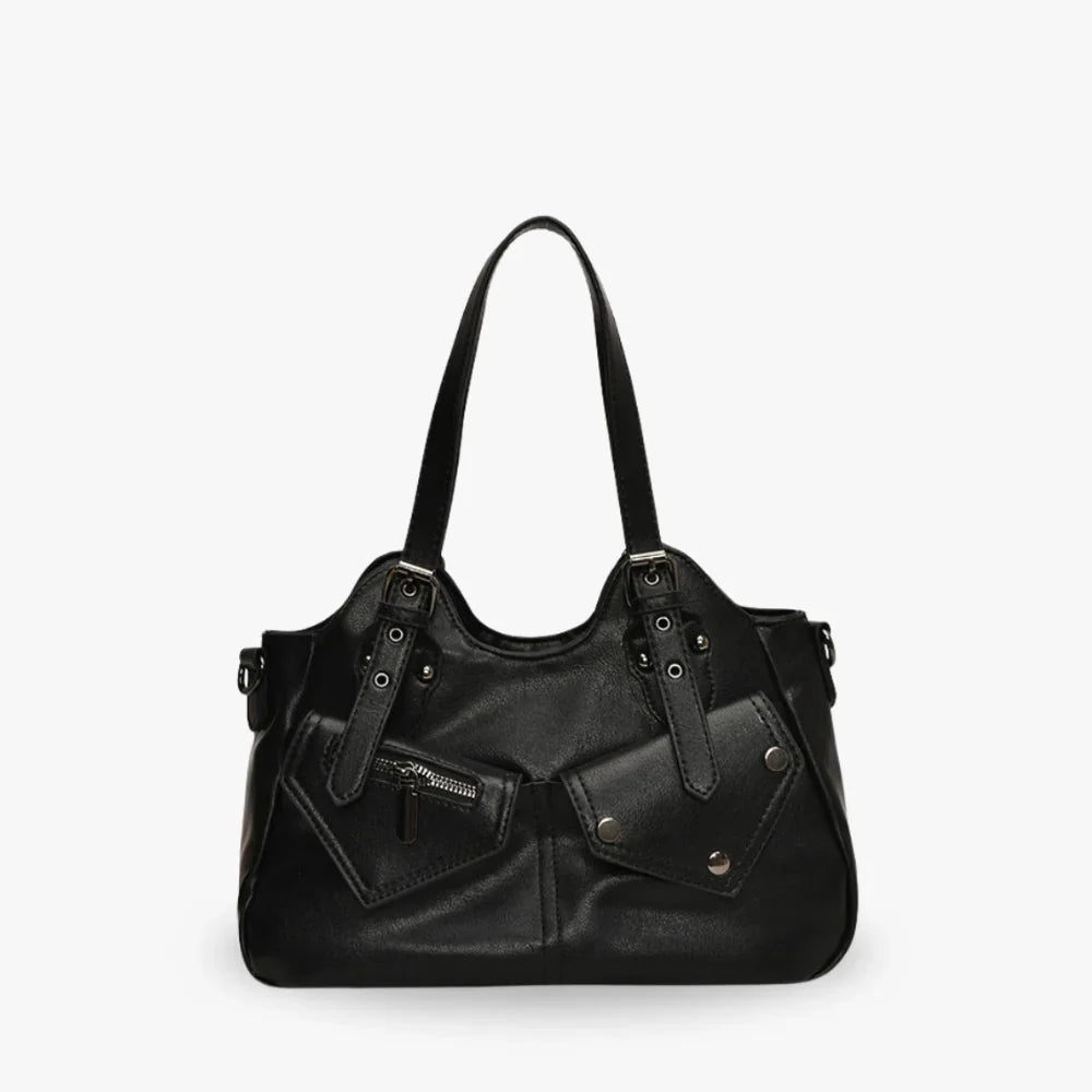Shoulder Bag Faux Leather with Top Handles, Front Pockets and Strap