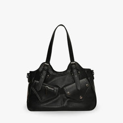 Shoulder Bag Faux Leather with Top Handles, Front Pockets and Strap