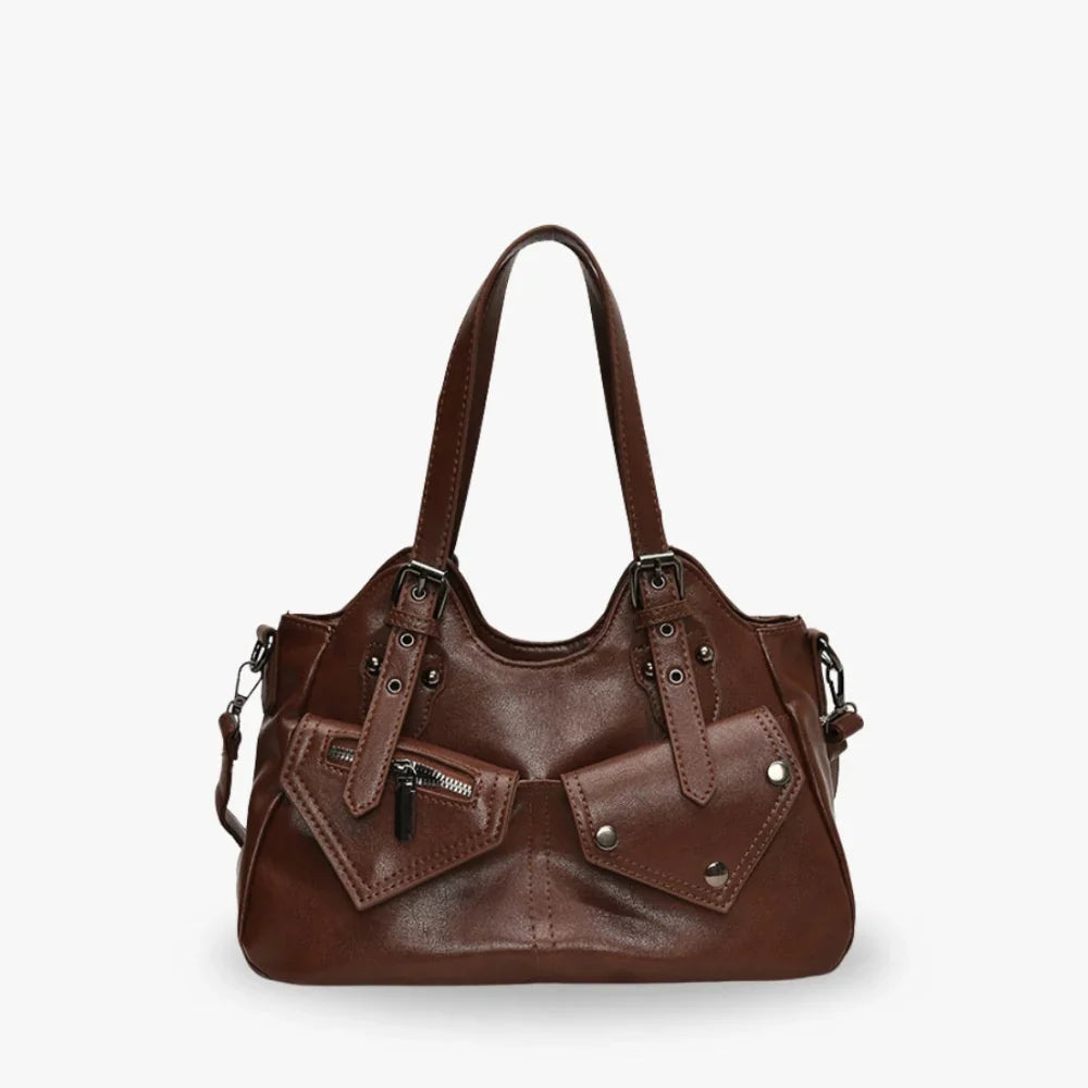 Shoulder Bag Faux Leather with Top Handles, Front Pockets and Strap