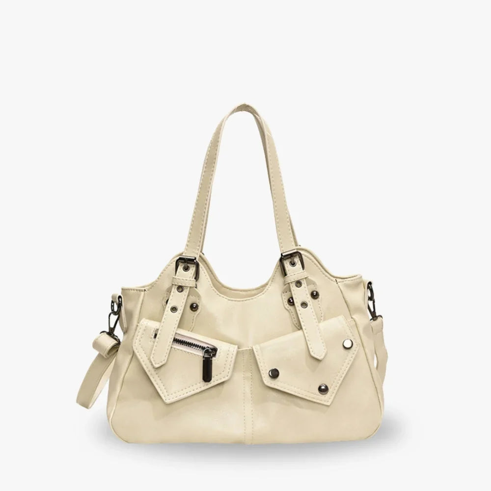Shoulder Bag Faux Leather with Top Handles, Front Pockets and Strap